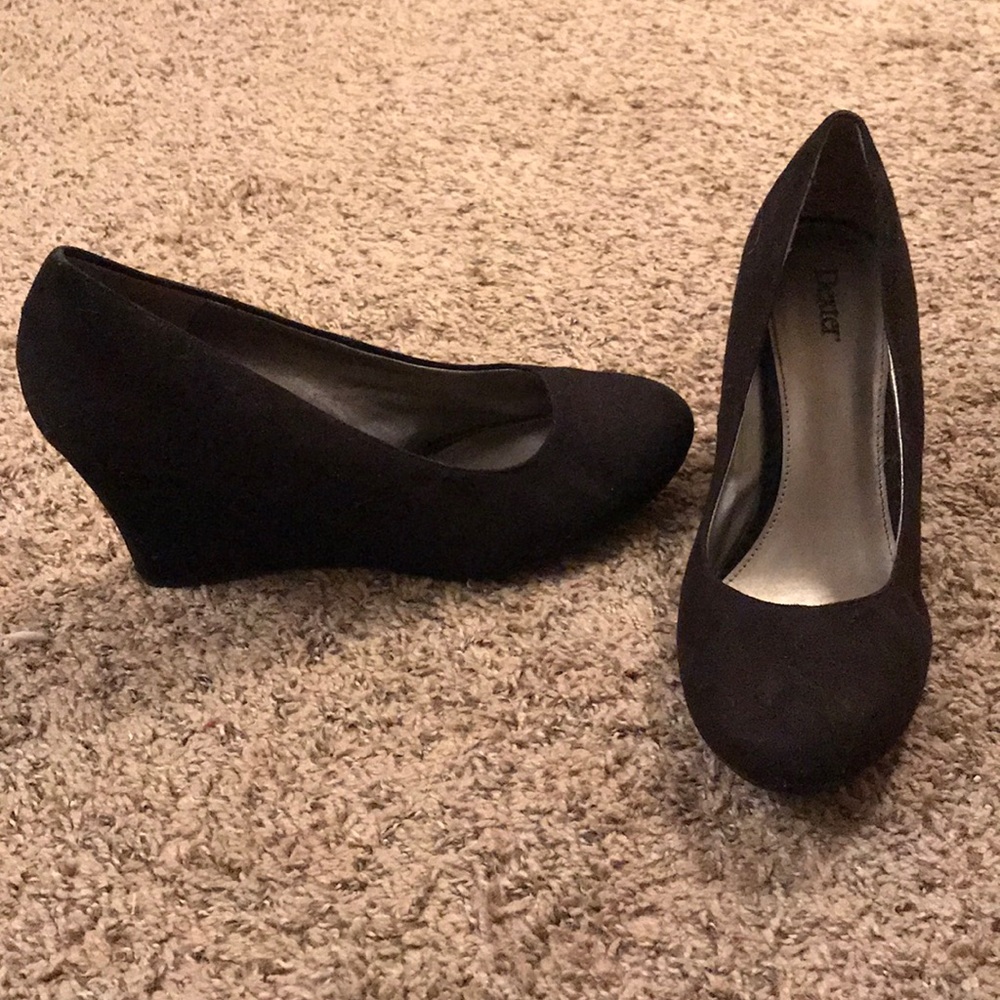 Velvet material black heels, size 12